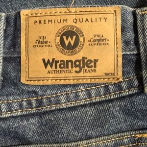 Men's Wrangler relaxed fit denim jeans.